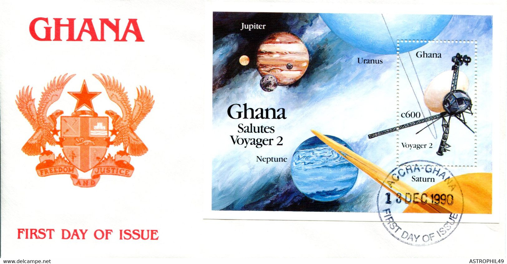 94190001 GH 19901213 Accra; Sonde Voyager-2; 3 Fdc Yt1145-53 + Bf155-156 - Afrique