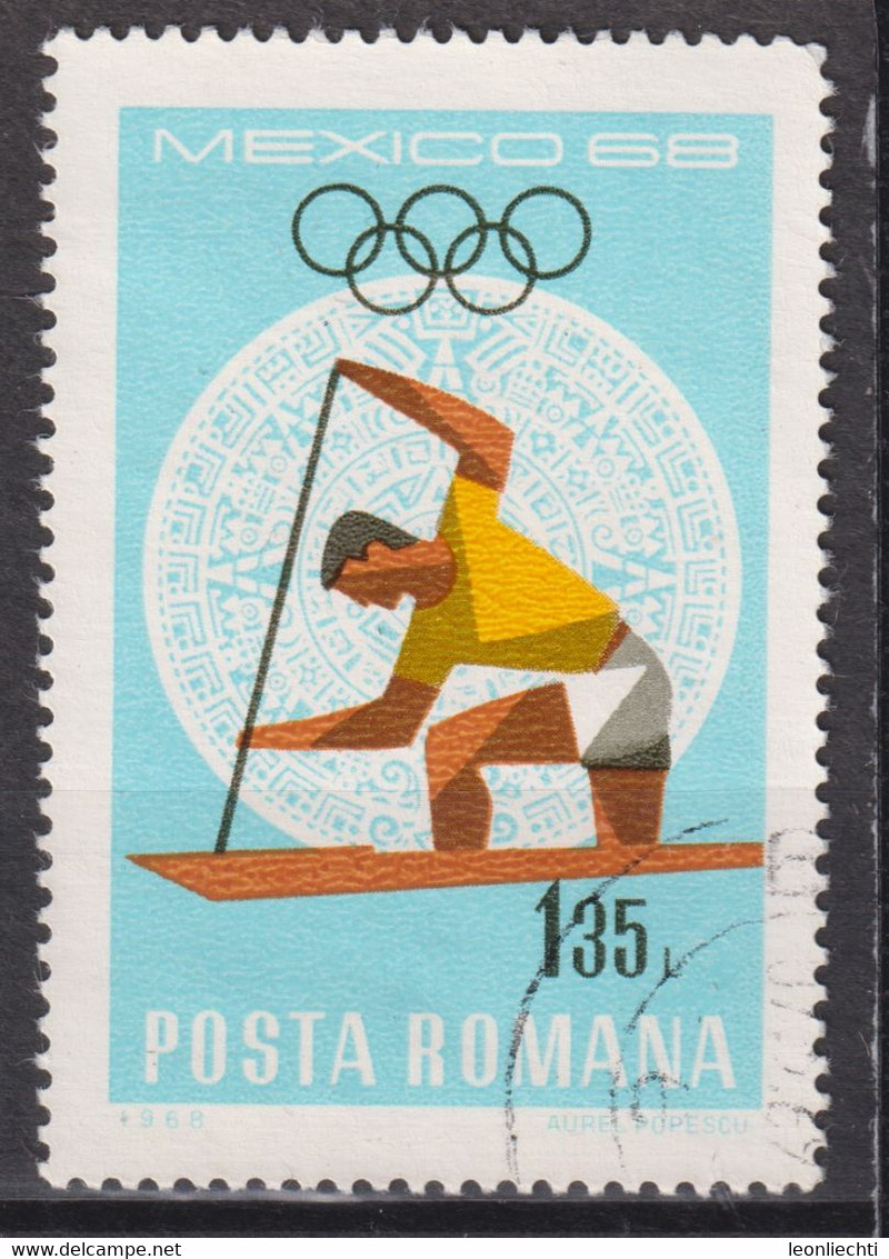 1968 Rumänien,  Mi:RO 2707°, Yt:RO 2409°, Kanute , Olympiade Mexiko - Rudersport