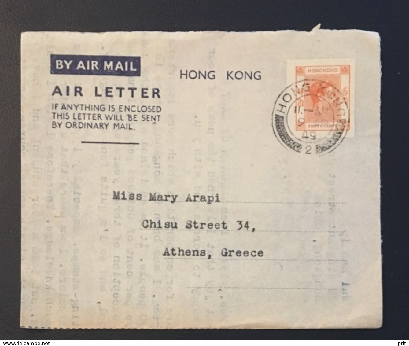 Hong Kong 1949/1950 2 Postal Stationery/Air letters to Greece. Nice cancels