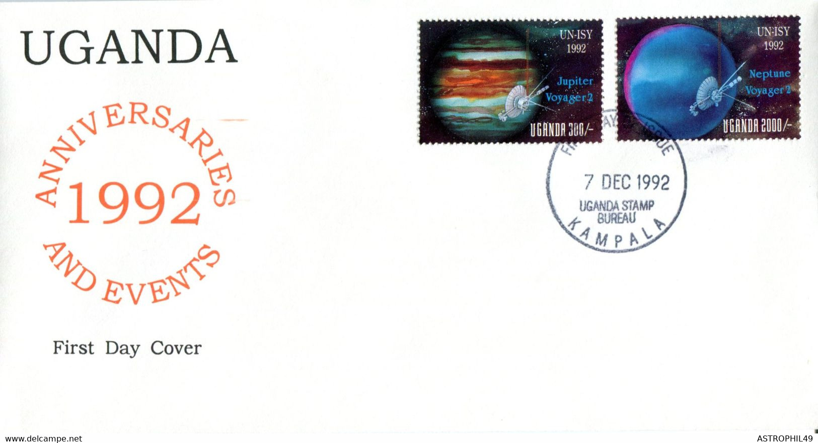 94192006 UG 19921207 Kampala; Sonde Voyager-2; 2 Fdc  Yt 956-57 + Bf169 - Africa