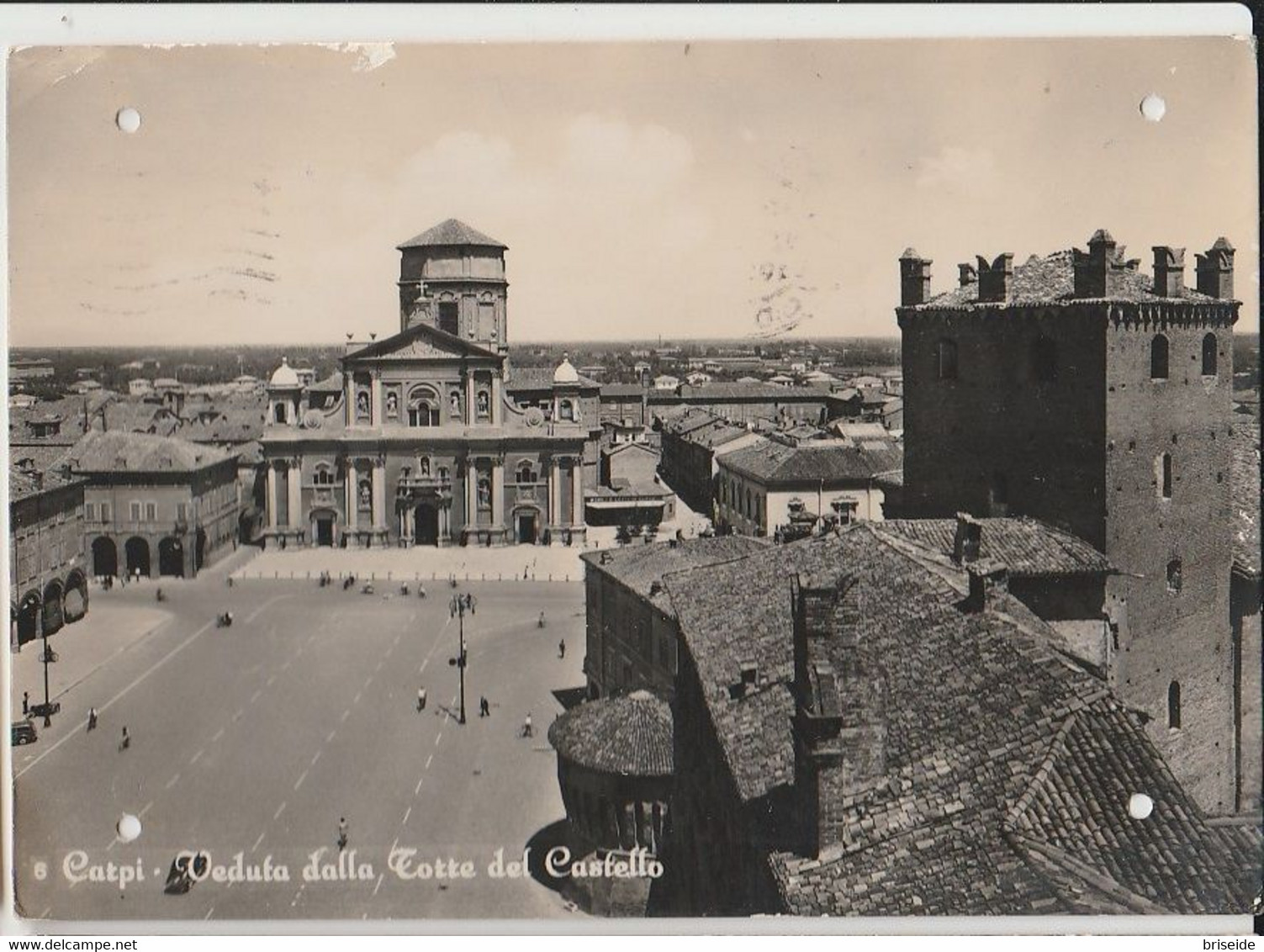 CARPI MODENA VEDUTA DALLA TORRE DEL CASTELLO PIAZZA DUOMO F/G VIAGGIATA 1956 - Carpi