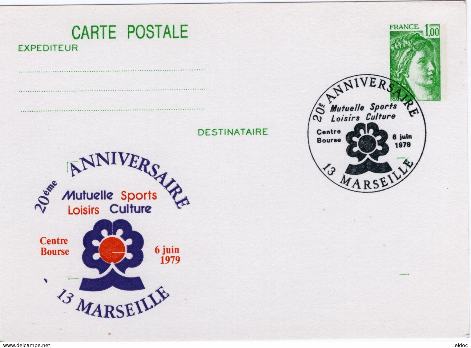 Entier Postal  N° 1973 (1,00 Sabine) Repiqué MARSEILLE1979 - Umschläge Mit Aufdruck (vor 1995)