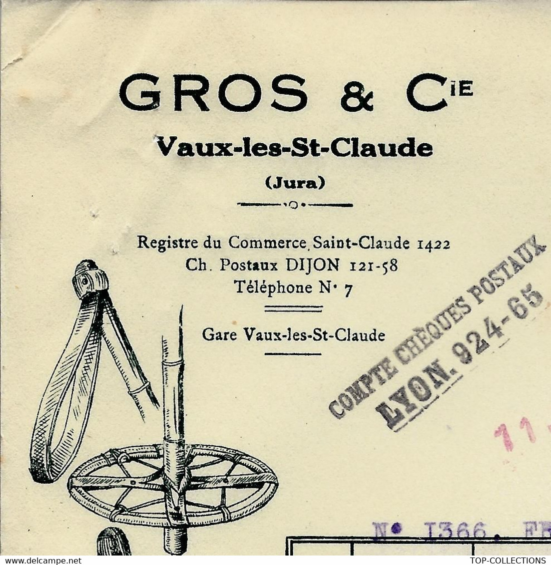 1941 FABRIQUE DE BATONS DE SKIS Gros à Vaux Les St Claude Jura Pour Delhomme à Vichy Allier B.E.V.SCANS - 1900 – 1949