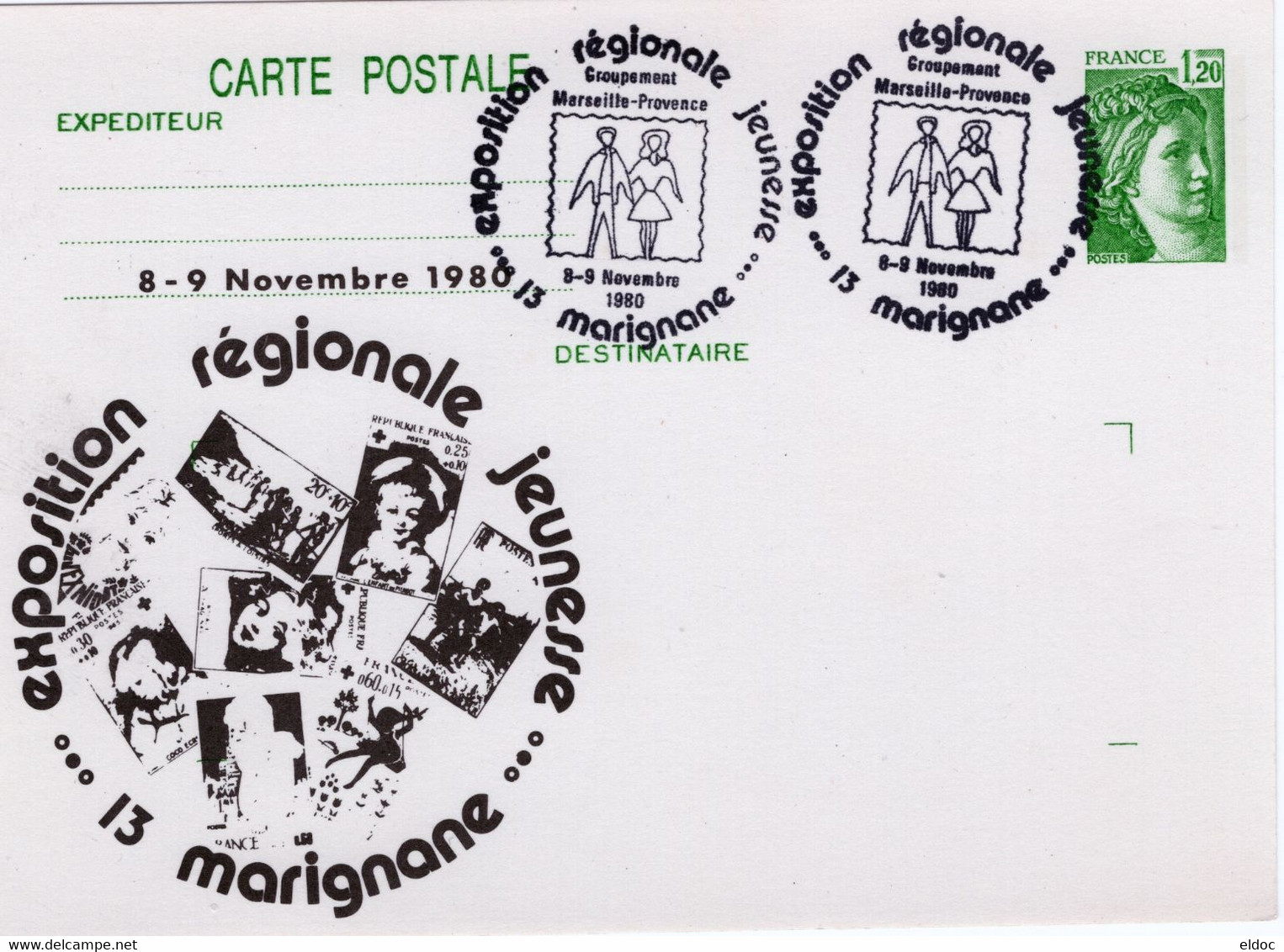 Entier Postal  N° 2101 (1,20 Sabine) Repiqué MARIGNANE 1980 - Buste Ristampe (ante 1955)