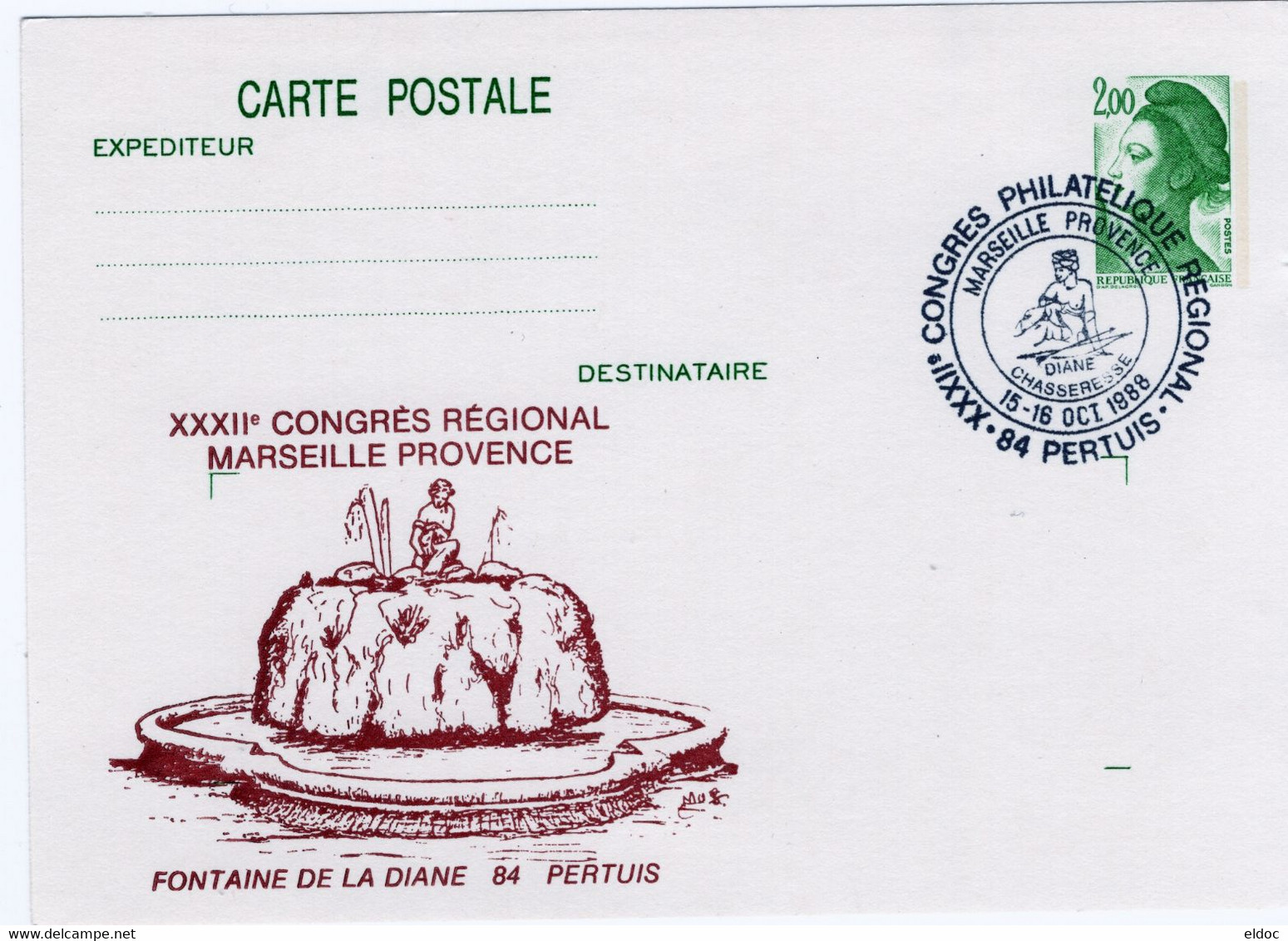 Entier Postal  N° 2484 (2,00 Liberté) Repiqué PERTUIS1988 - Buste Ristampe (ante 1955)