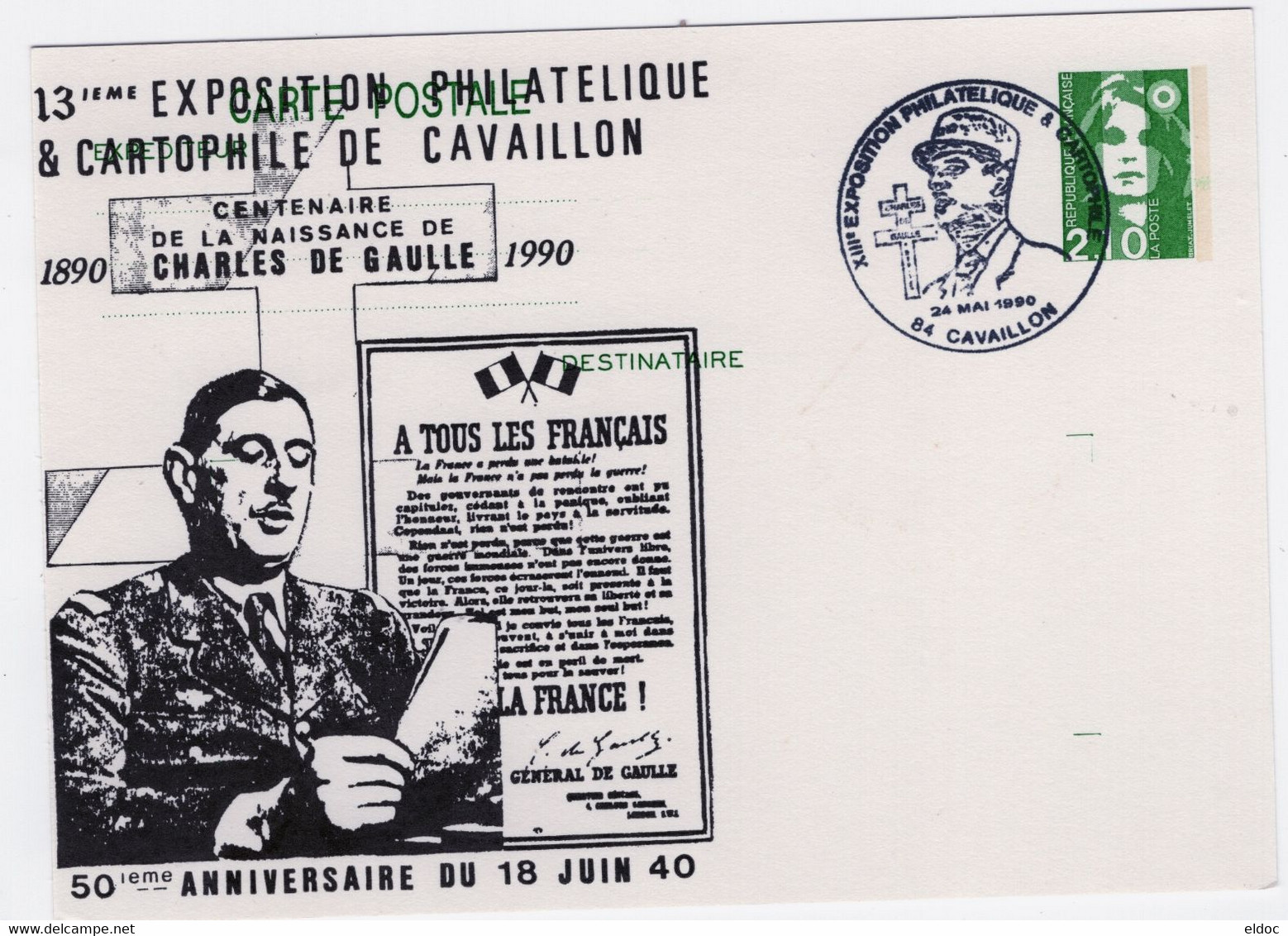 Entier Postal  N° 2622 (2,10 BRIAT) Repiqué CAVAILLON 1990 - Buste Ristampe (ante 1955)