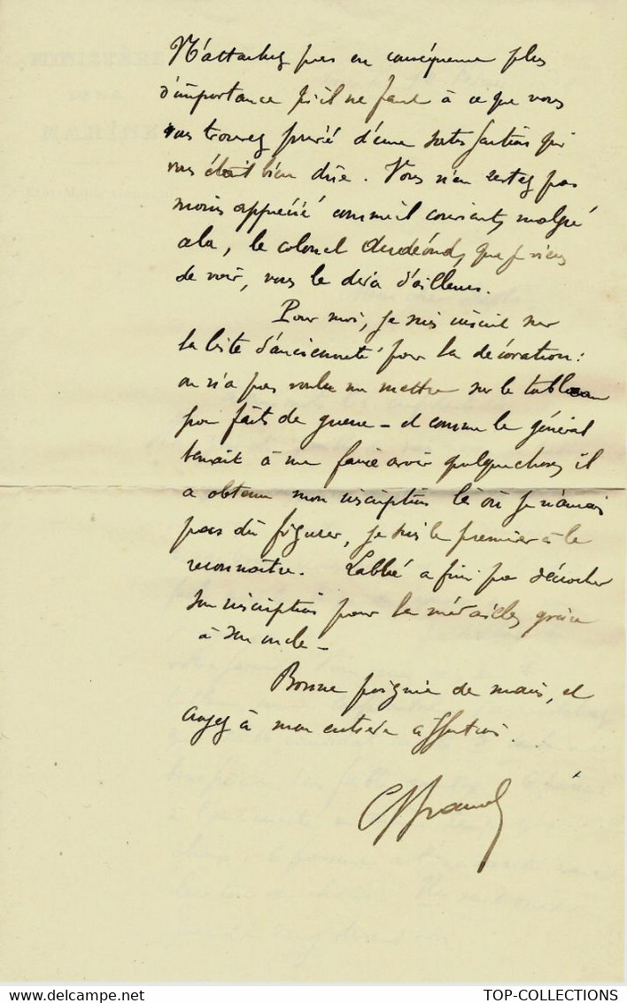 LE PISTON EST « Grippé »1899   ENTETE ETAT MAJOR GENERAL MINISTERE DE LA MARINE AVANCEMENT VOIRTEXTE + SCANS - Historische Dokumente