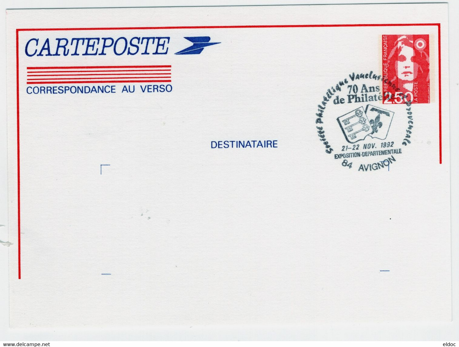 Entier Postal  N° 2622 (2,50 BRIAT) AVIGNON 1992 - Umschläge Mit Aufdruck (vor 1995)