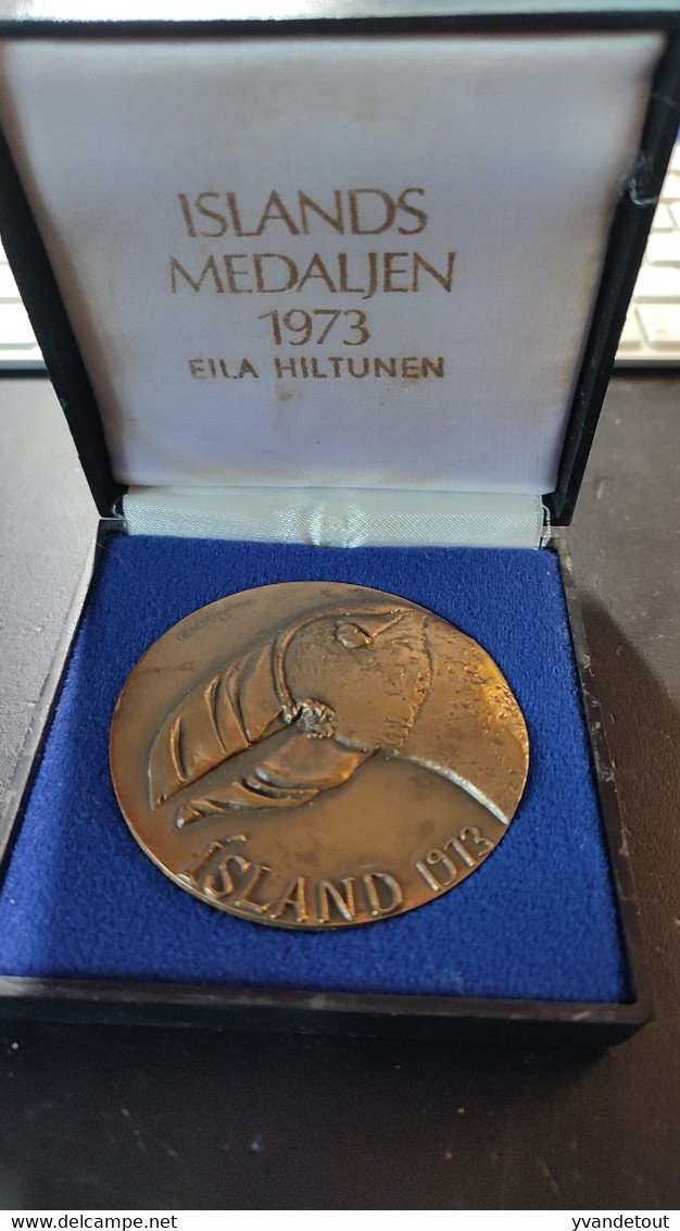 Island - Bronzekunstmedaille (1973) 'Islands Medaljen' V. Eila Hiltunen, Original Etui Gussfrisch. Médaille De Bronze - Obj. 'Souvenir De'