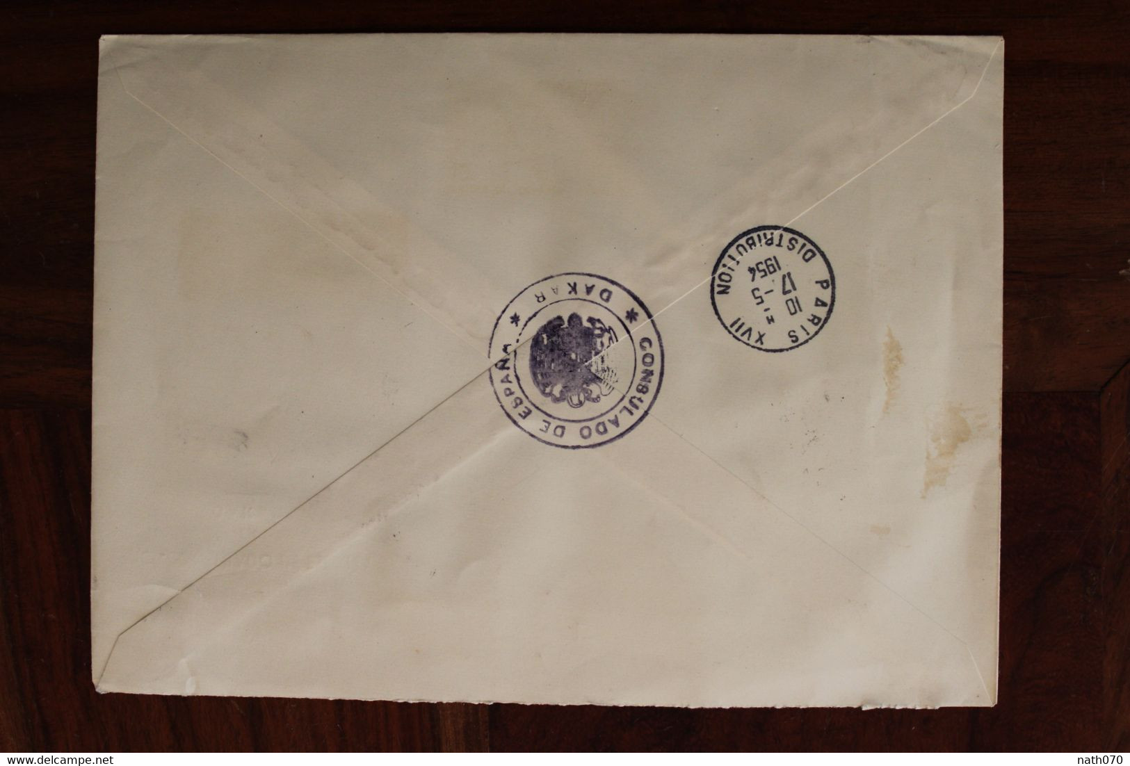 1954 SENEGAL France Enveloppe Consulado Espana Cover Air Mail Colonies AOF Recommandé Registered R - Brieven En Documenten