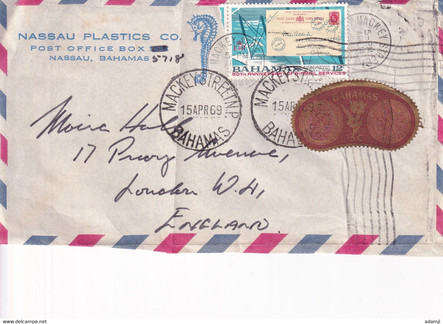 BAHAMAS 1969  FRONT PART COVER TO UK. - 1963-1973 Autonomía Interna