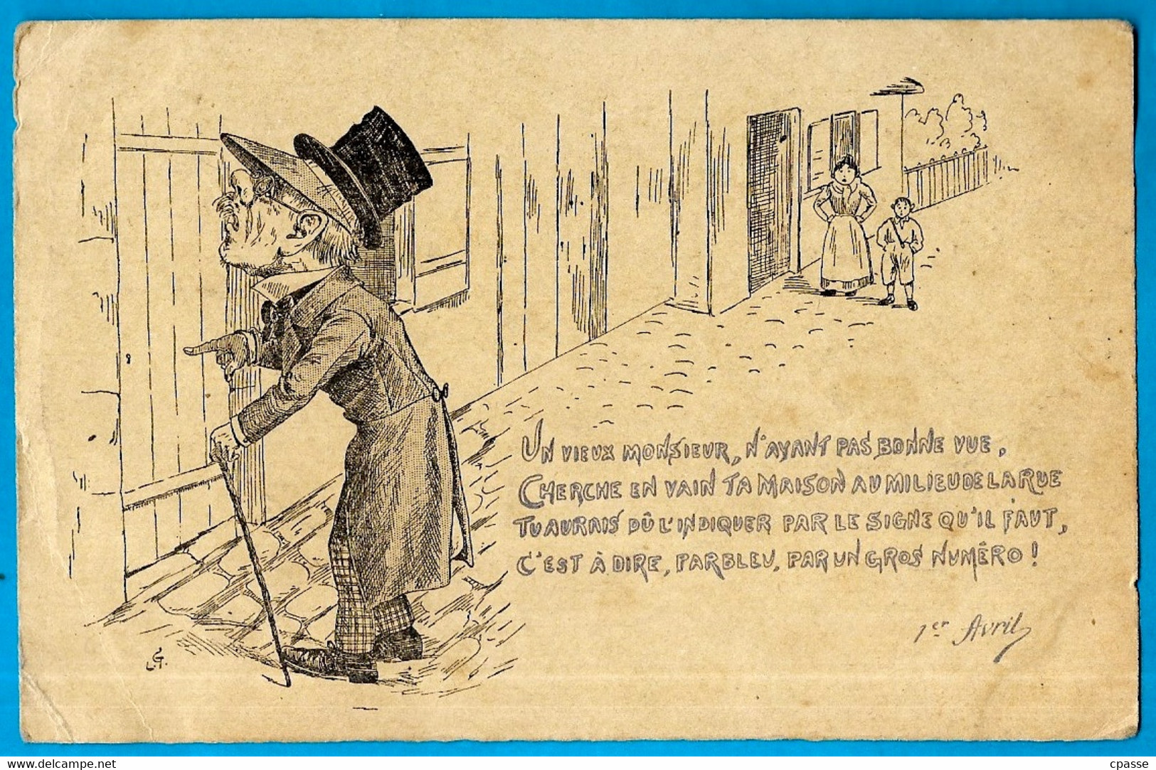 CPA Humour Satirique 1er AVRIL "Un Vieux Monsieur..." ** Caricature (voir état) - 1er Avril - Poisson D'avril