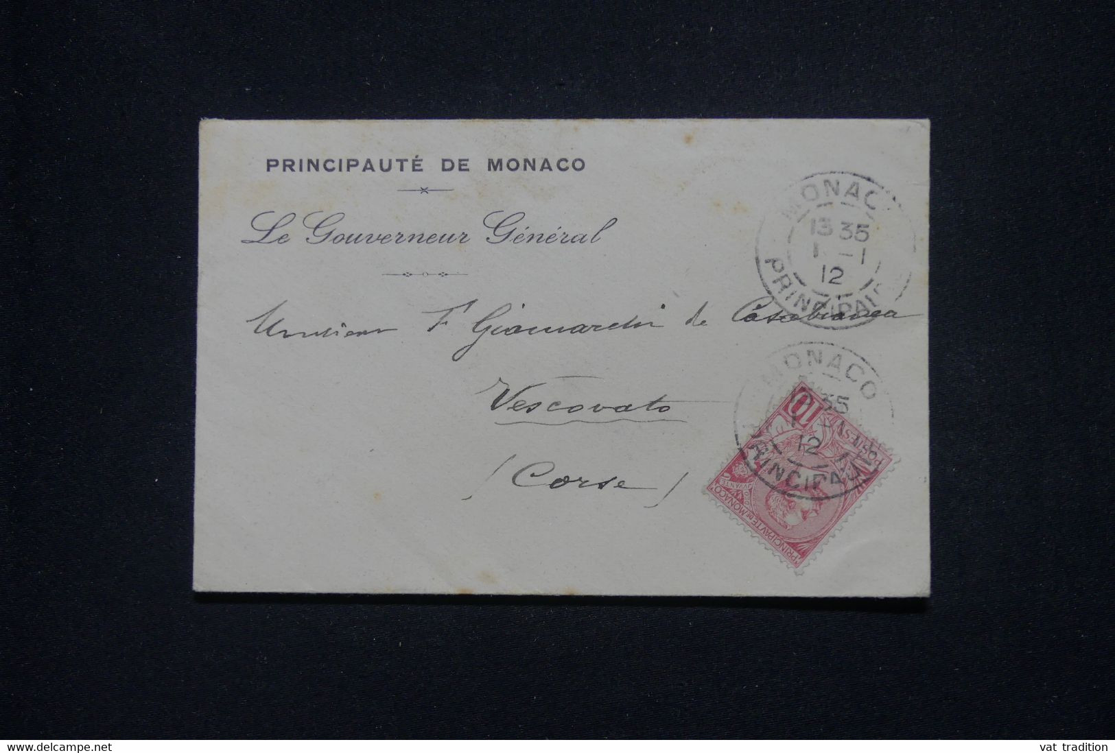 MONACO - Enveloppe Du Gouverneur Général De Monaco Pour Vescovato ( Corse ) En 1912 - L 136256 - Covers & Documents