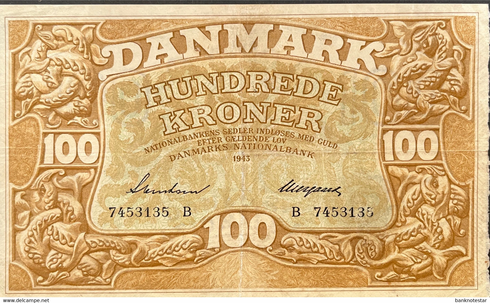 Denmark 100 Kroner, P-33d (1943) - Extremely Fine - Dinamarca