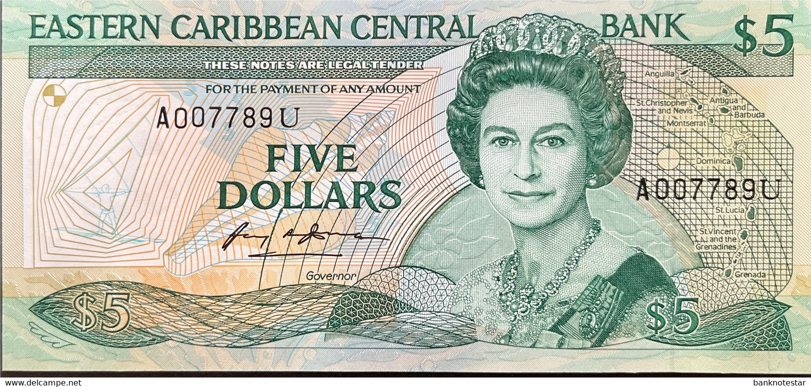 East Caribben States 5 Dollars, P-22u (1988) - UNC - A007789 - Anguilla Issue - Caraïbes Orientales