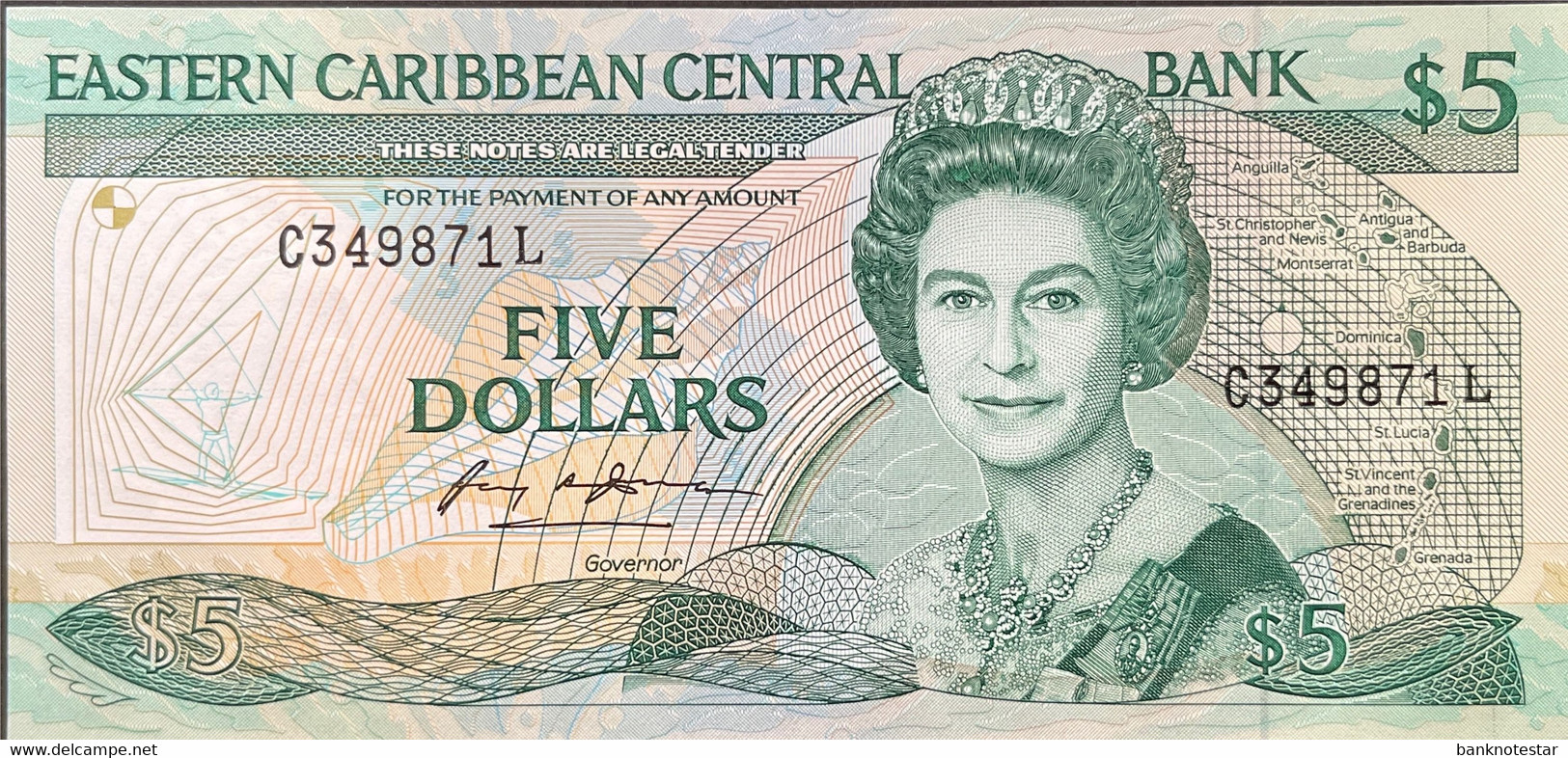 East Caribben States 5 Dollars, P-22l (1988) - UNC - St. Lucia Issue - Oostelijke Caraïben