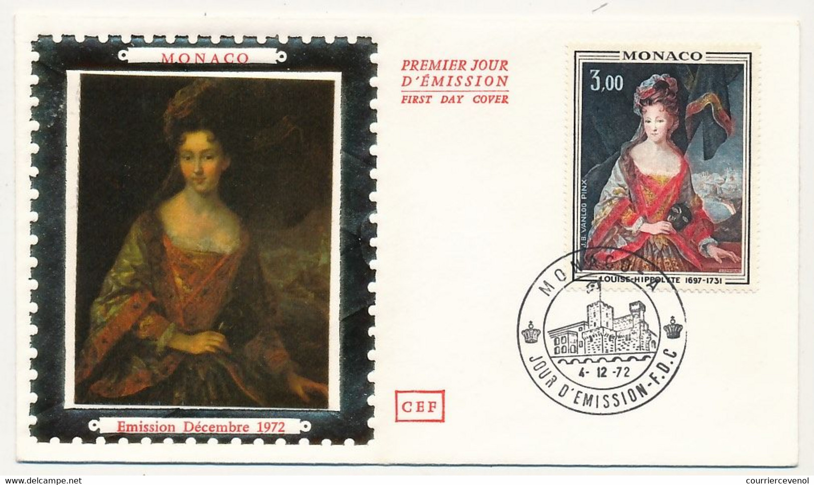 MONACO => 2 Env FDC Soie - 1,00 Jacques Ier + 3,00 Louise Hippolyte - Monaco-A  4/12/1972 - FDC