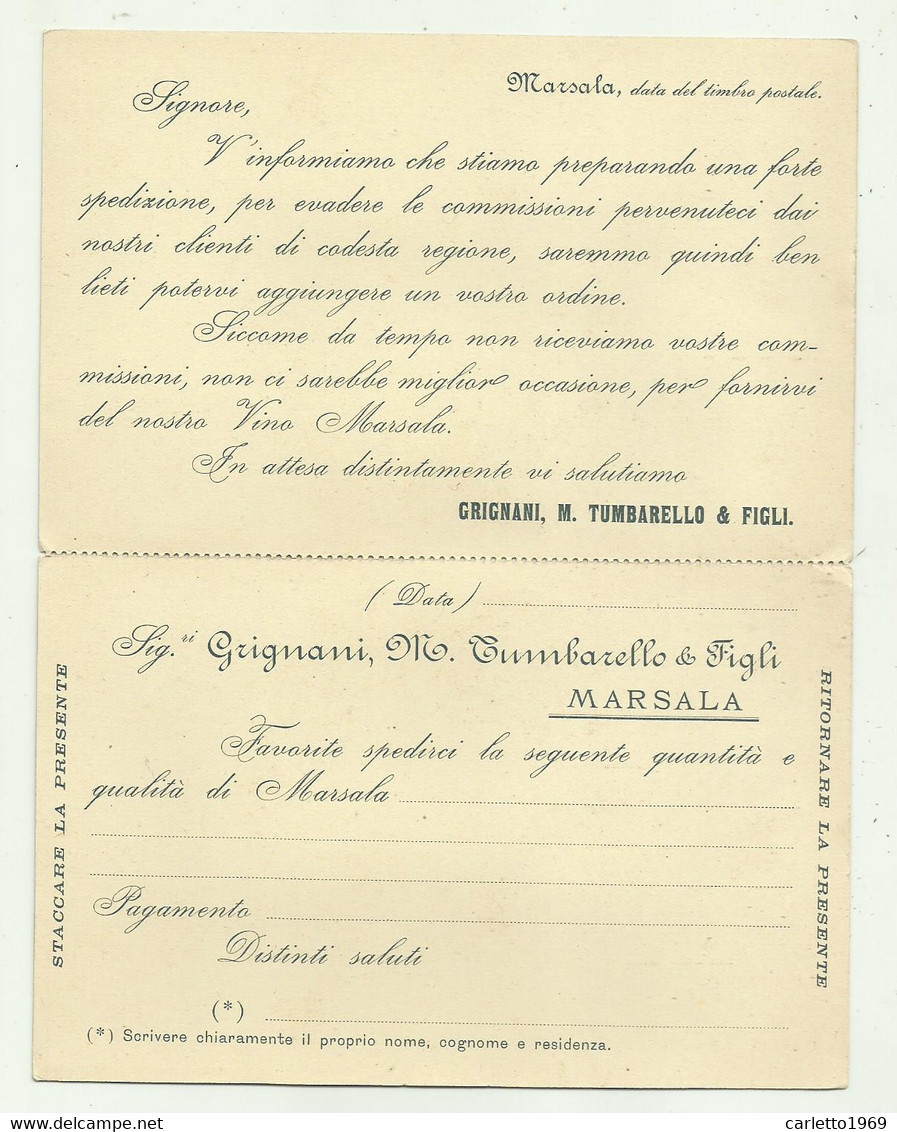 MARSALA - GRIGNANI M. TUMBARELLO & F.LLI 1909 VIAGGIATA FP - Marsala