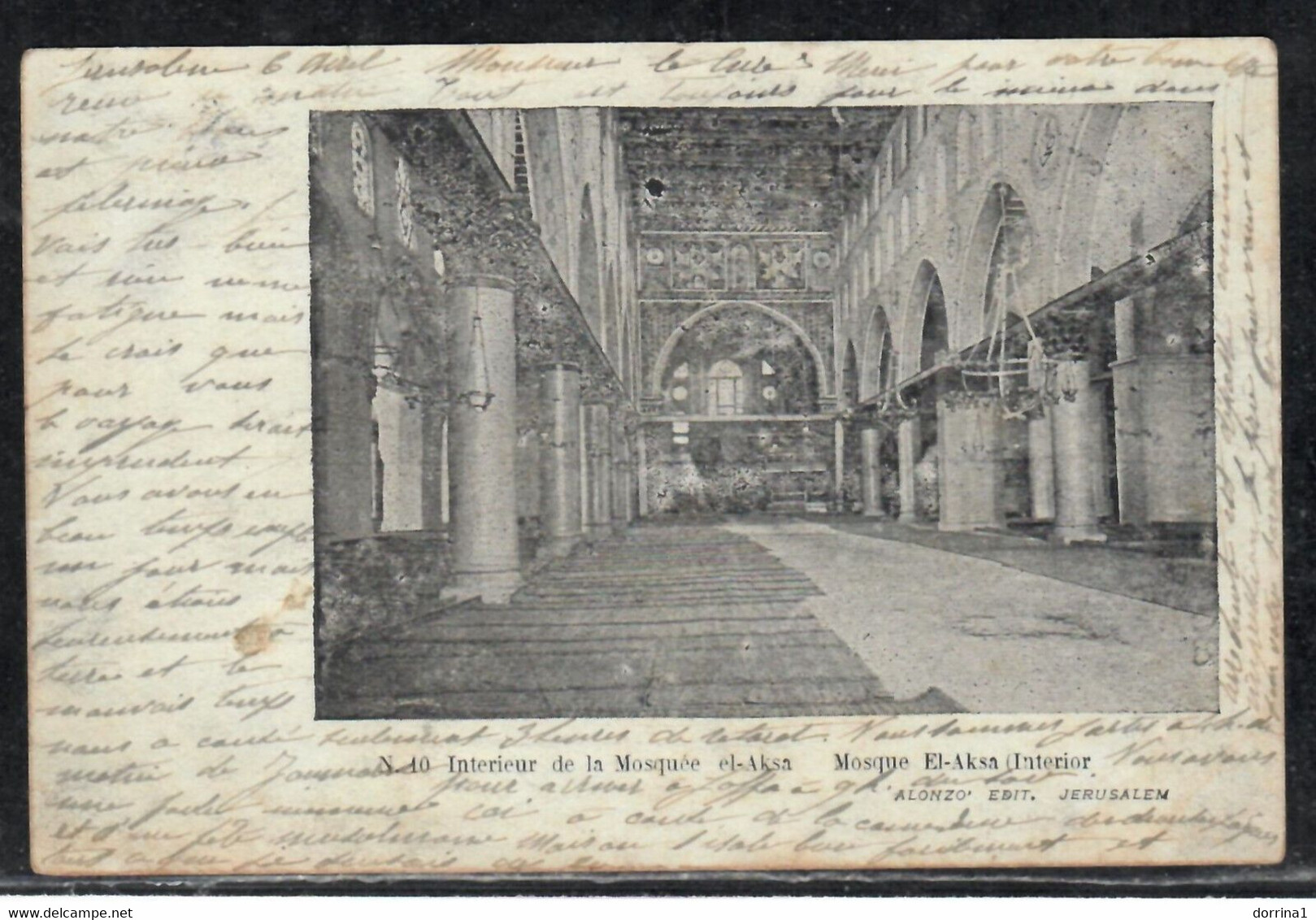 ALONZO Edit. - Interieur Mosquee El Aksa Photo Postcad Jerusalem Palestine 1908 - Palestine