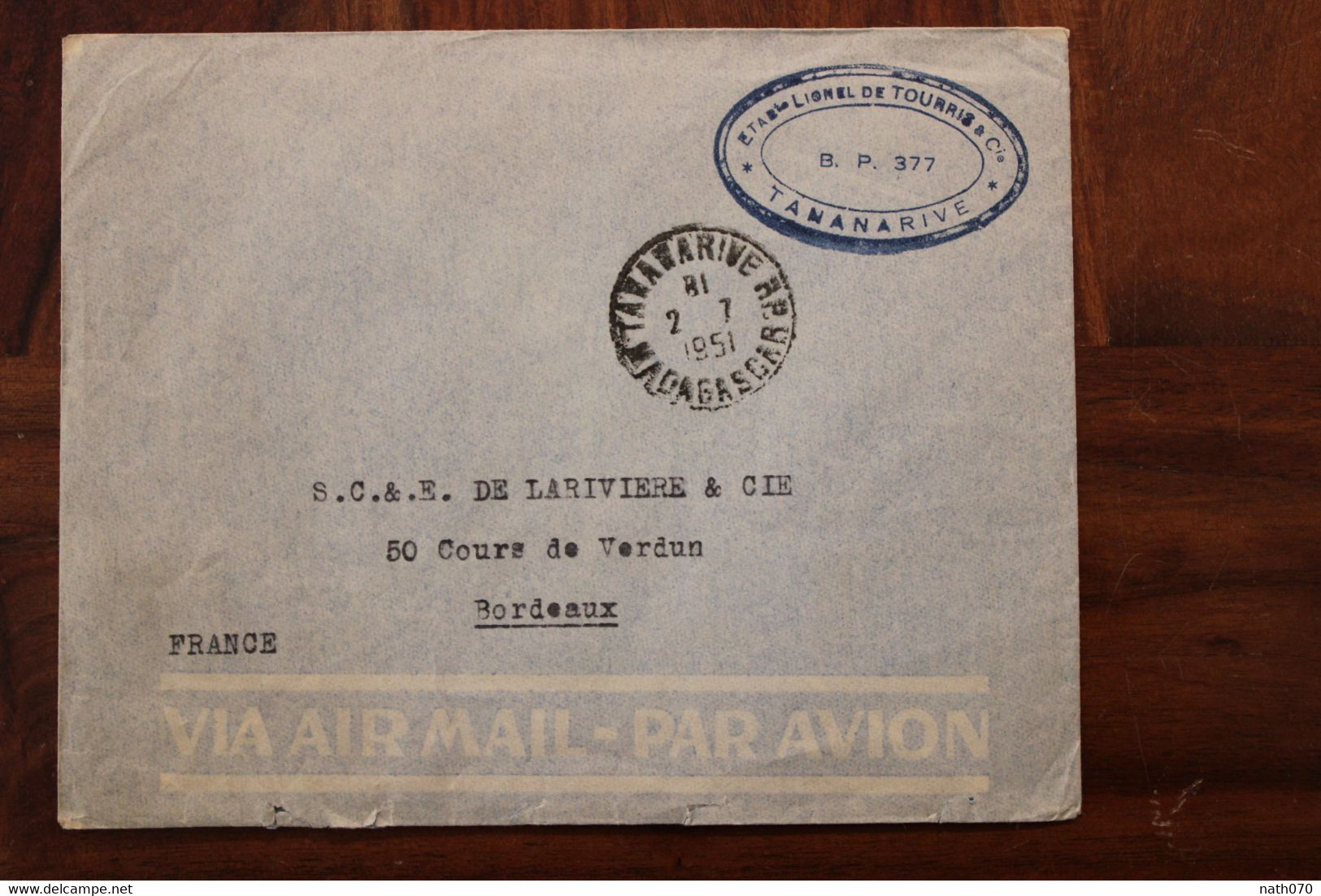 1951 Madagascar France Cover Air Mail France - Covers & Documents