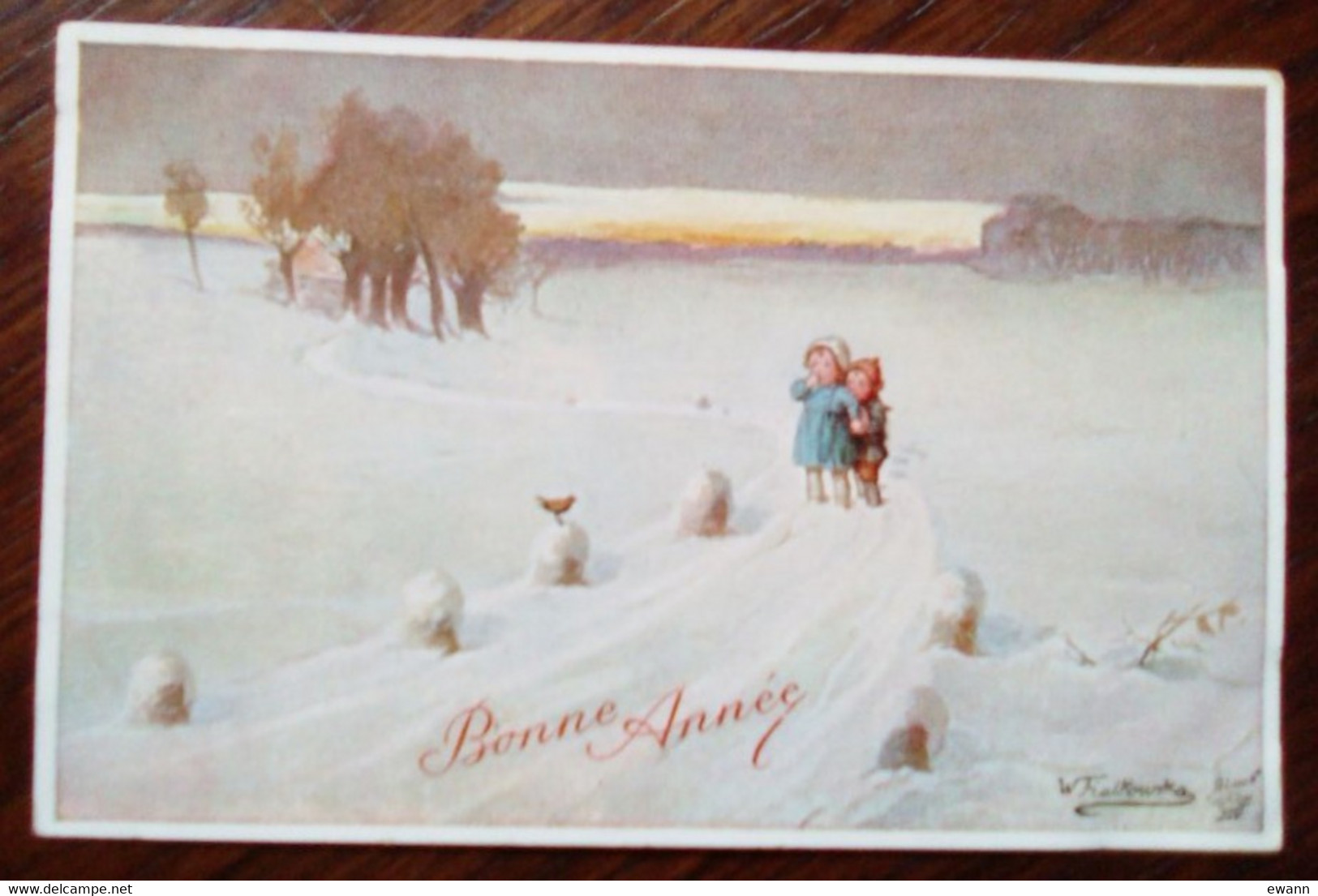 CPA - Illustration Wally Fialkowska - Bonne Année - Enfants Dans La Neige - Fialkowska, Wally