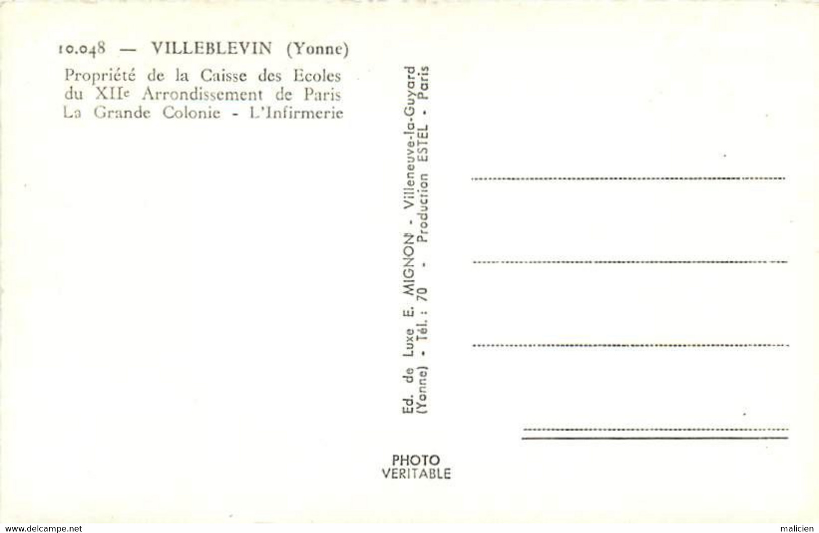 - Yonne -ref-A601- Villeblevin -proprieté De La Caisse Des Ecoles Du XIIe Arrondt De Paris - Grande Colonie - Infirmerie - Villeblevin