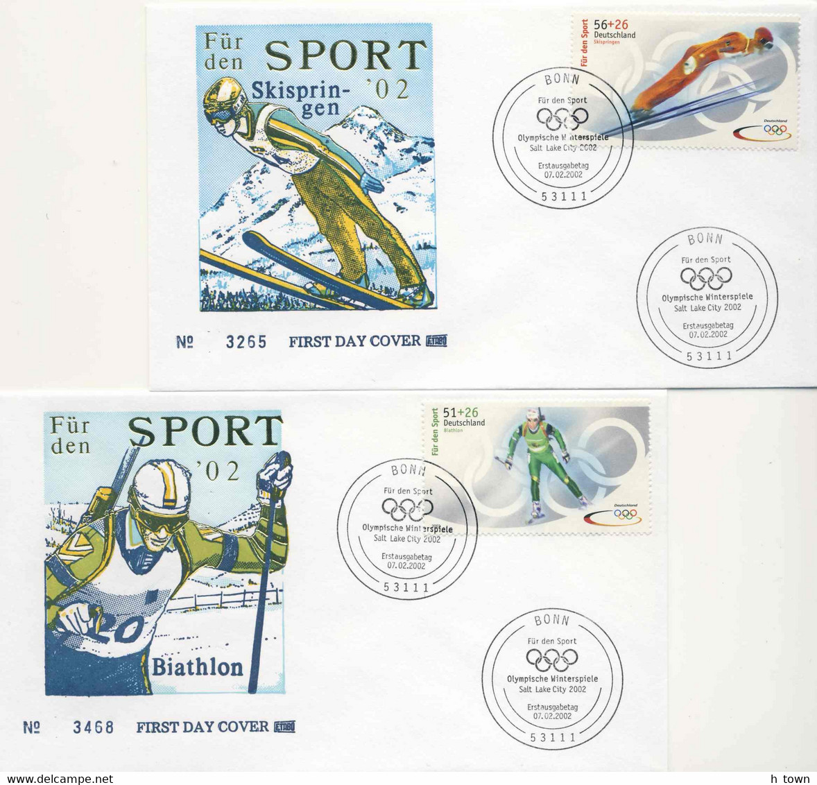 820  Jeux Olympiques D'hiver 2002 - Winter Olympics Salt Lake City: 2 FDC From Germany. Biathlon Ski - Hiver 2002: Salt Lake City