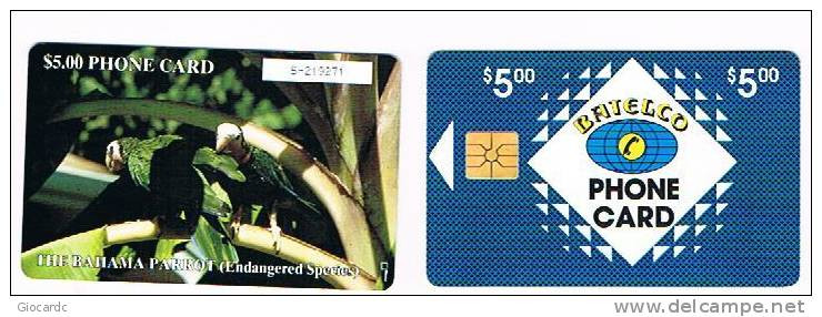 BAHAMAS   - BATELCO CHIP  -  1993 UCCELLI: PARROT CODICE BIANCO  (WHITE CODE)    -  USATA° (USED)   -  RIF. 999 - Papageien