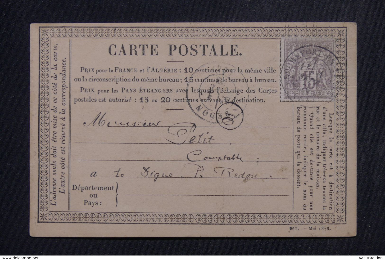 FRANCE - Carte Précurseur De Rochefort En Terre Pour Redon En 1876 - L 136311 - Vorläufer