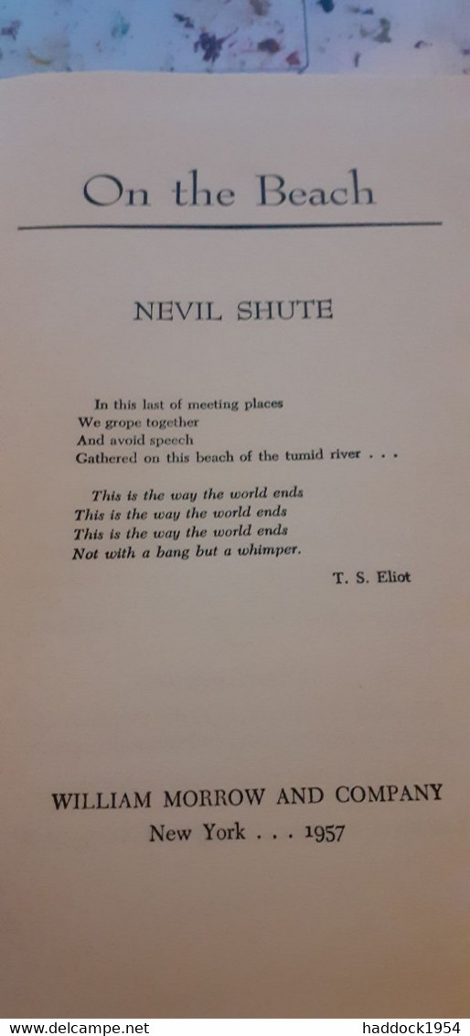 On The Beach NEVIL SHUTE William Morrow 1957 - Sonstige & Ohne Zuordnung