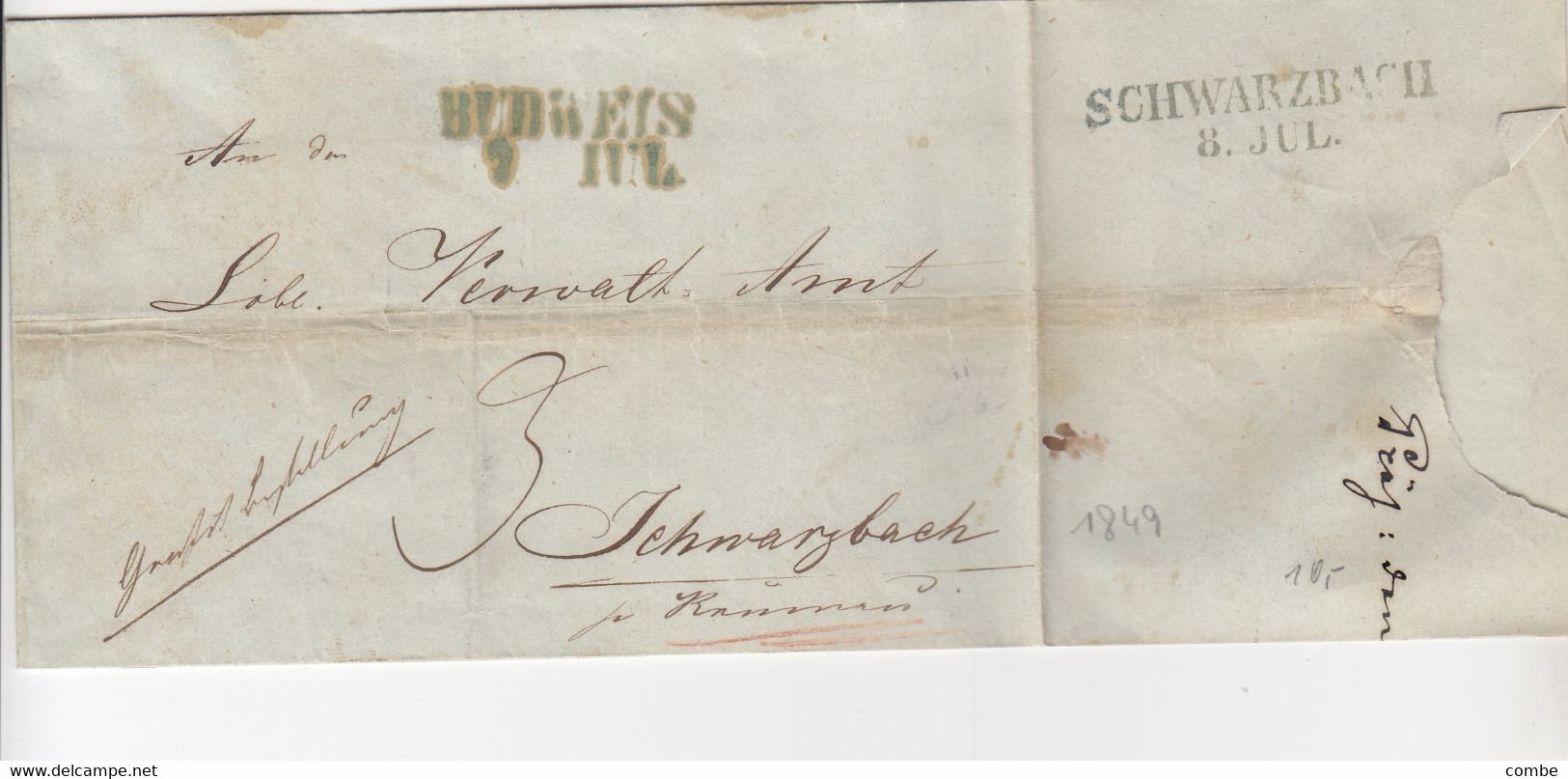 VORPHILA. BRIEF. 7 JUL 1849. BUDWEIS BEI SCHWARZBACH. THÜRINGEN. POSTSTEUER 3 - ...-1918 Vorphilatelie