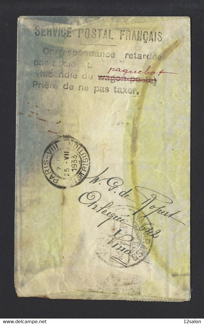 NAUFRAGIO NAUFRAGE WRECK Lettre CHILI Pour PARIS Naufrage Paquebot CABO SAN ANTONIO 9 JUIN 1933 (ESPAGNE) - Sonstige & Ohne Zuordnung