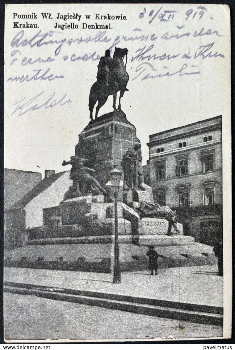 Poland  1915 Feldpost  Austrian Period  Postcard Krakow 30.12.1915 Pomnik Wl. Jagielly - Storia Postale