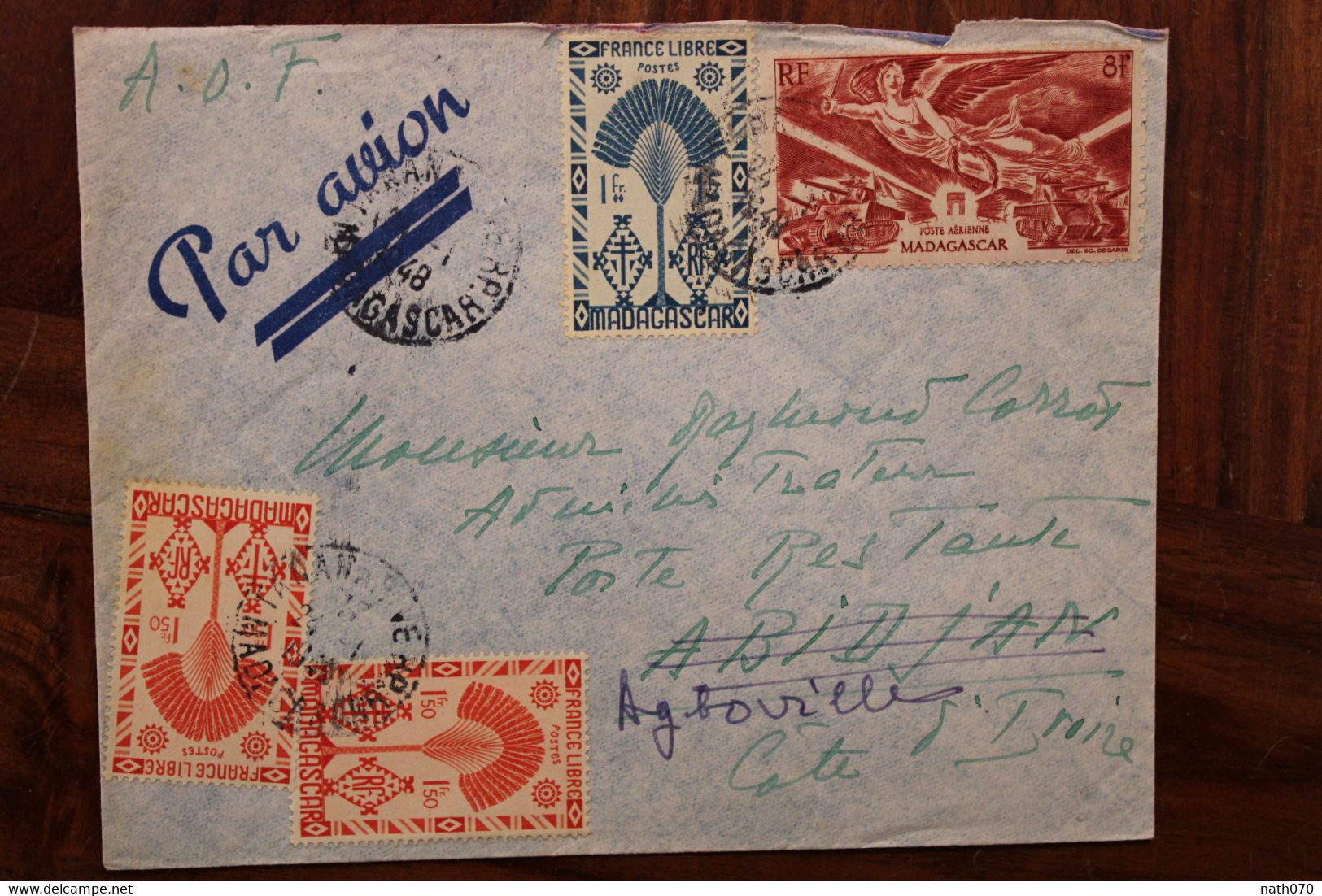 1948 Madagascar France Agboville Côte D'Ivoire Cover Air Mail Poste Aerienne - Lettres & Documents