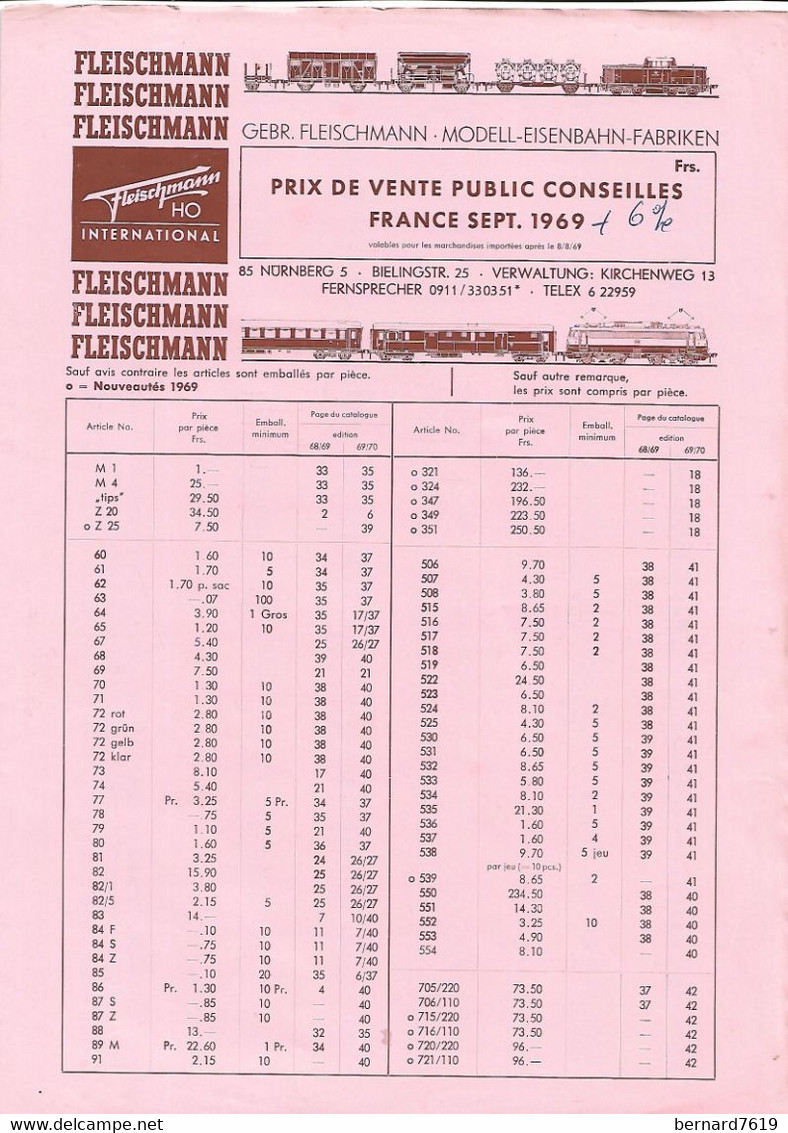 Livret  Catalogue    Trains   -- Fleischmann    -1969 - 52 Pages+  Tarifs - Chemin De Fer & Tramway