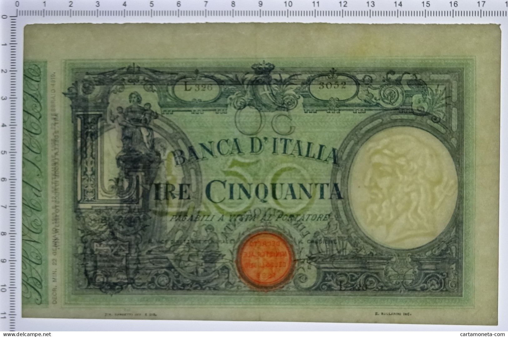 50 LIRE BARBETTI GRANDE L MATRICE TESTINA DECRETO CANOVAI 22/01/1919 BB/SPL - Sonstige