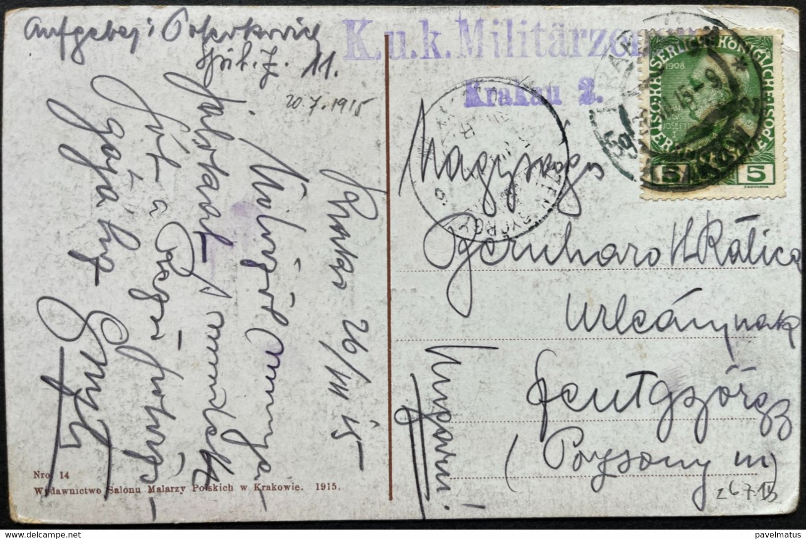 Poland  1915 Censored  Austrian Period  Postcard Krakow 26.7.1915 Kosciol Mariacki - Cartas & Documentos