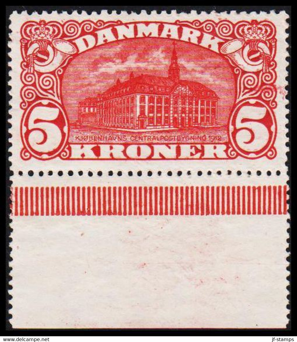 1915. DANMARK. General Post Office Building. 5 Kr. Brown-red. Perf. 14. Wmk. Crosses. BEAUTIFU... (Michel 81) - JF527555 - Unused Stamps