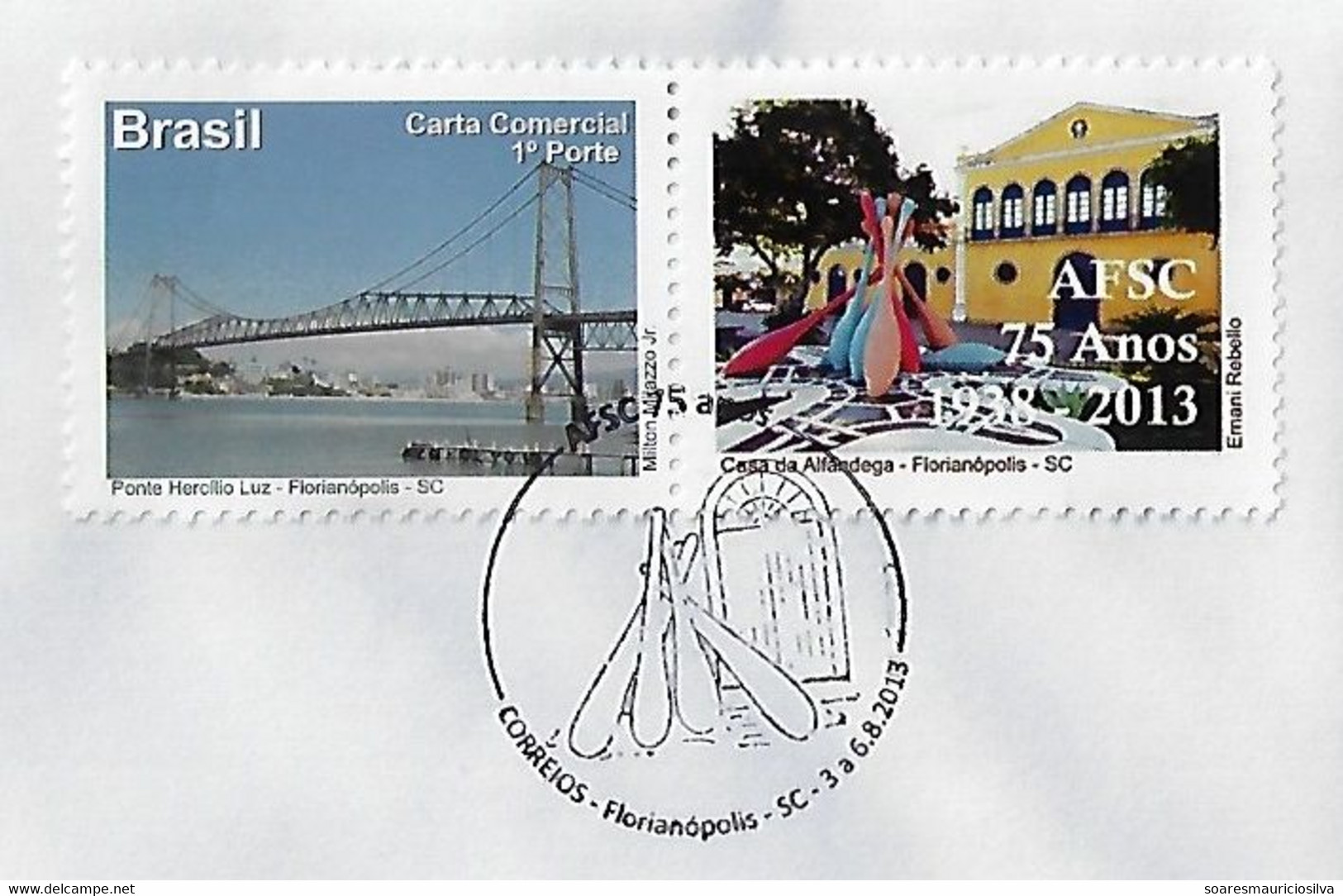 Brazil 2013 Cover Personalized Stamp + Cancel Philatelic Association Customs House Monument Lacemaker Florianópolis - Brieven En Documenten
