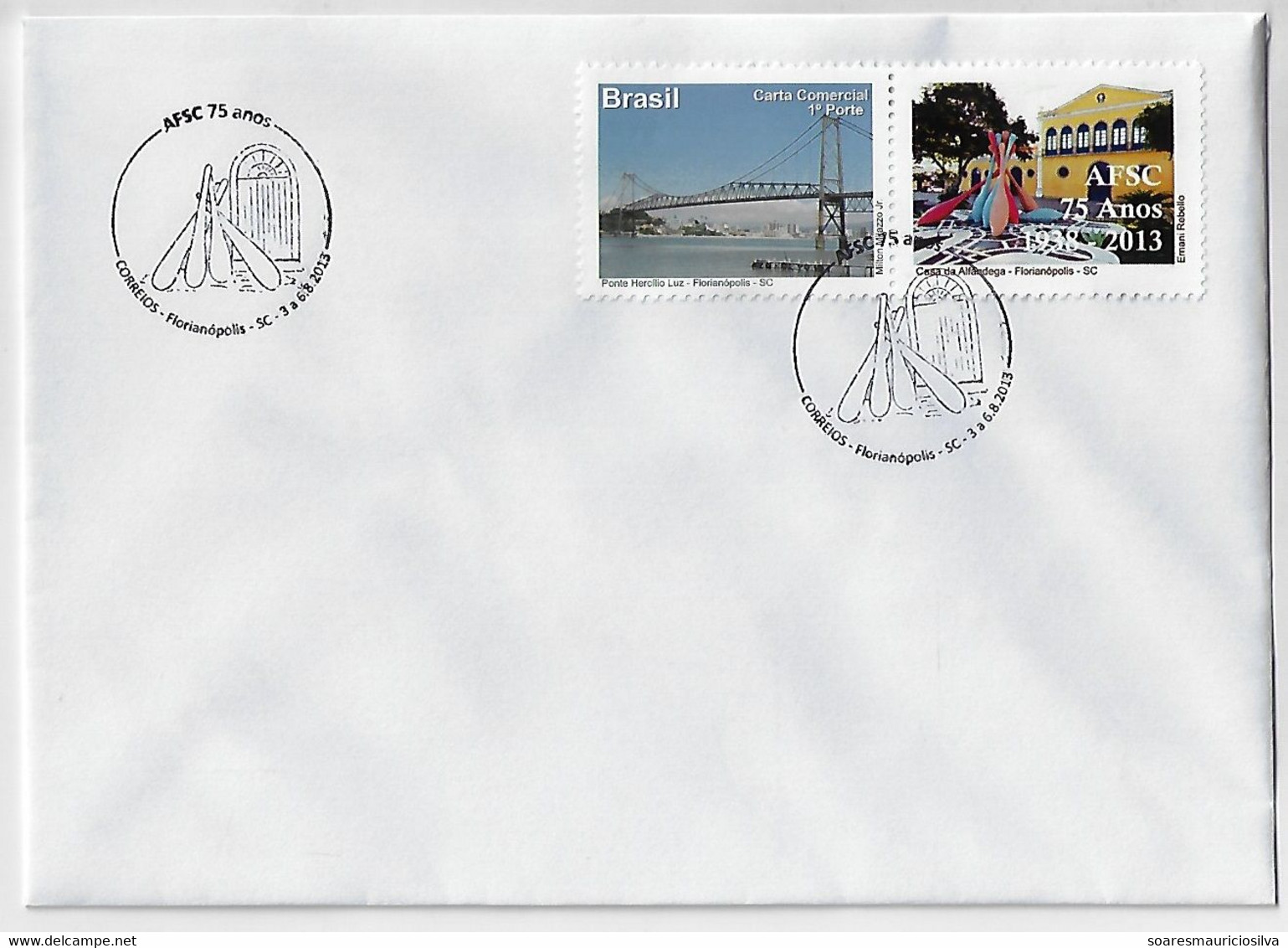 Brazil 2013 Cover Personalized Stamp + Cancel Philatelic Association Customs House Monument Lacemaker Florianópolis - Cartas & Documentos