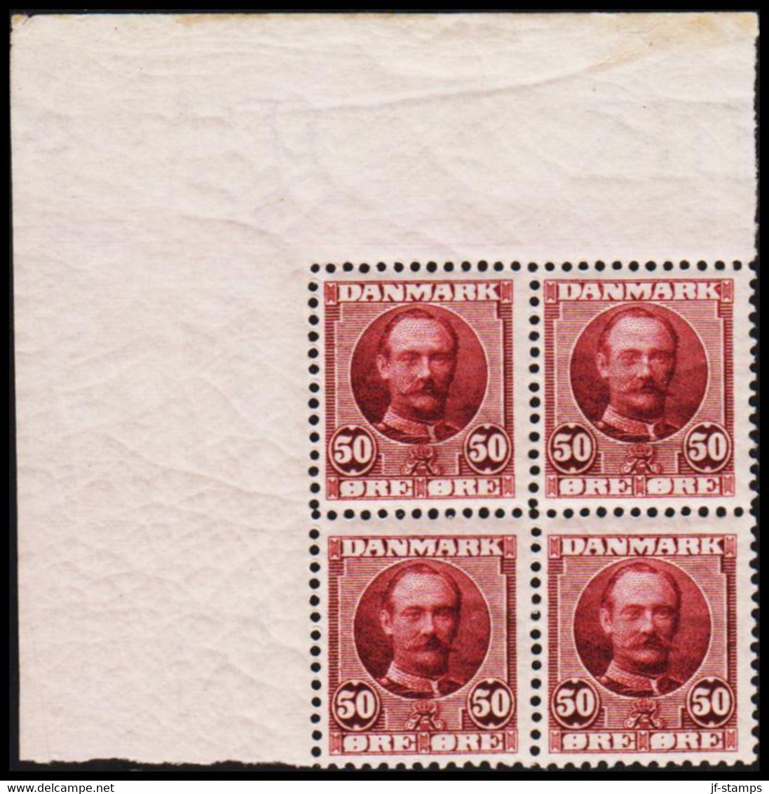 1907. King Frederik VIII. 50 Øre Red-lilac  LUXUS 4-block With Corner Margin. Never Hinged. Ra... (Michel 58) - JF527560 - Nuovi