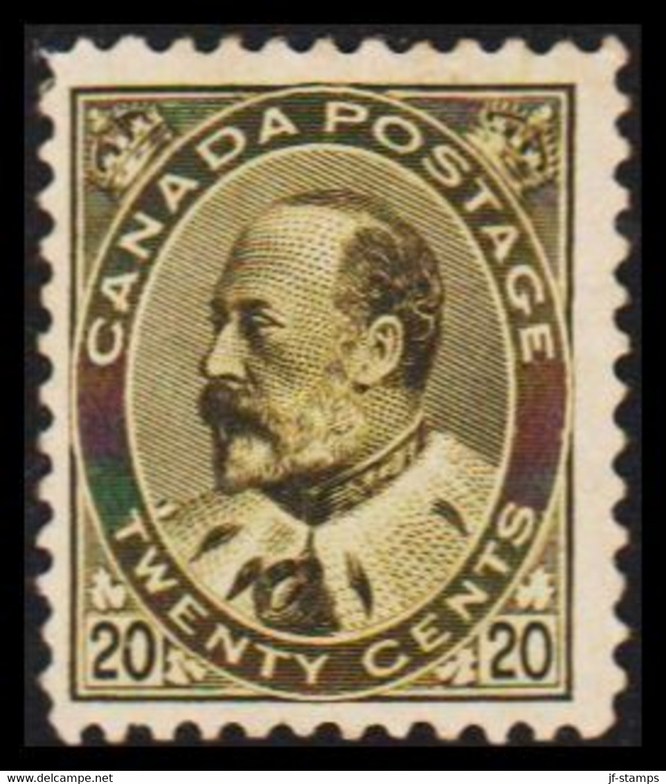 1903-1912. CANADA. EDWARD TWENTY CENTS. Hinged. Unusual Stamp.  (Michel 82) - JF527546 - Unused Stamps