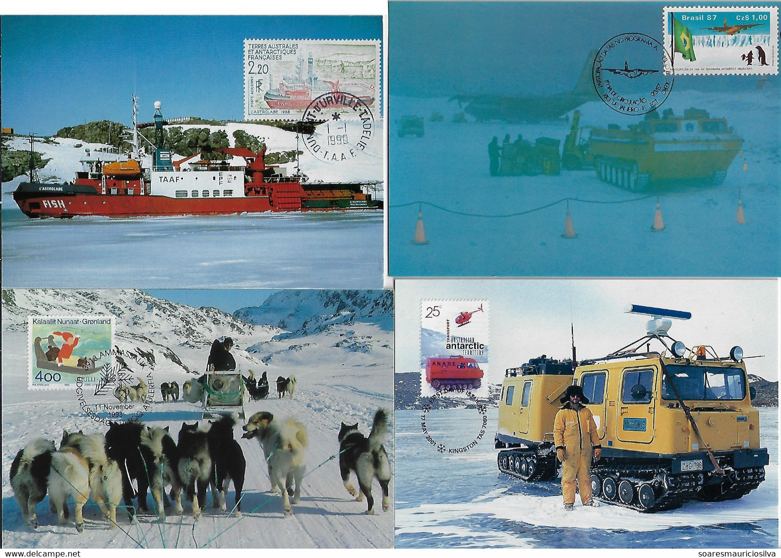 Greenland Australian Antarctic Territory French Southern Antarctic Lands Brazil 4 Maximum Card Arctic Ship Tractor Sled - Other Means Of Transport