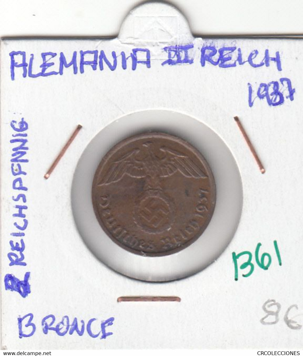 CR1361 MONEDA ALEMANIA 2 RE1CHSPFNNIG 1937 BRONCE MBC - Autres & Non Classés