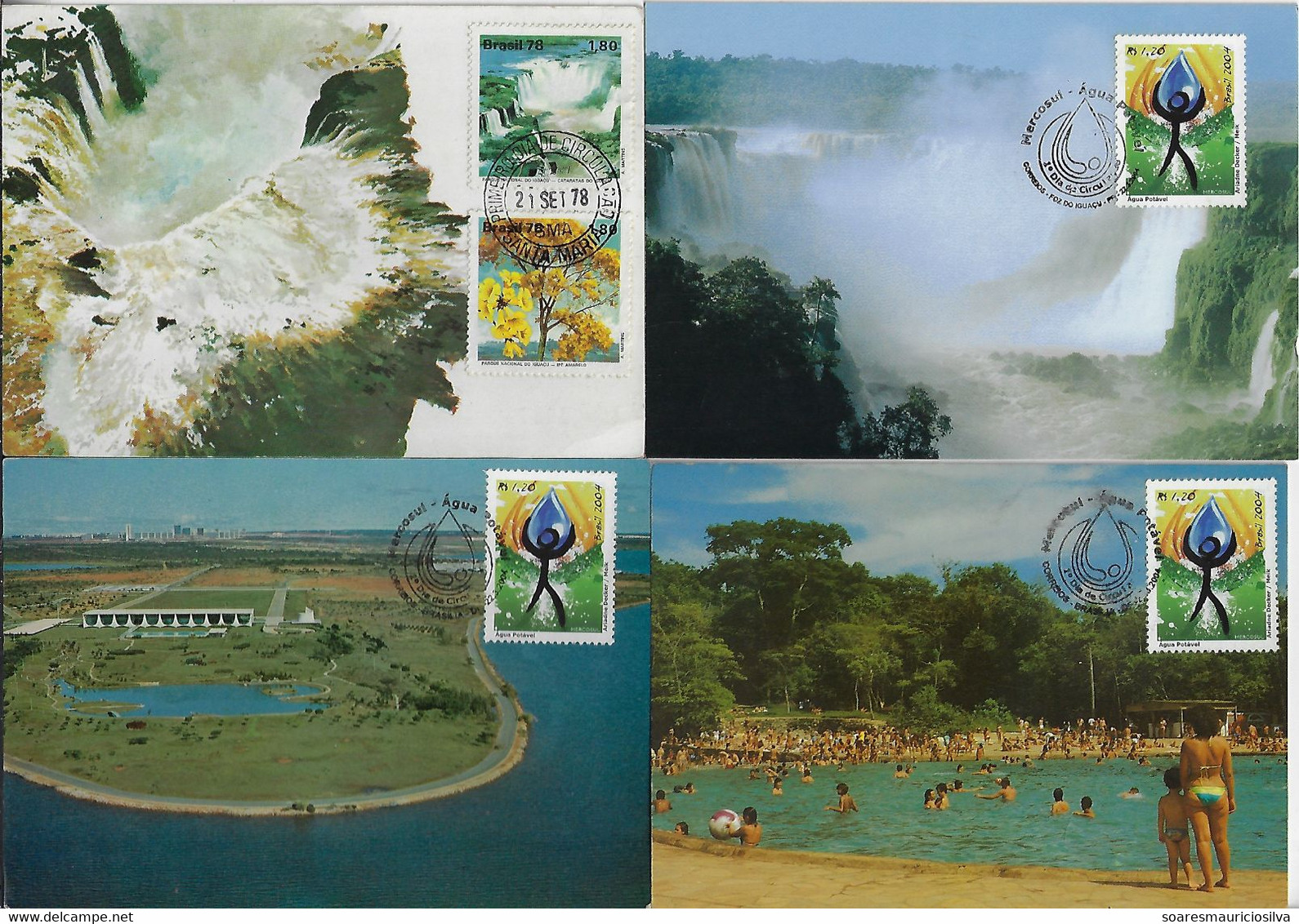 Brazil 1978/2004 4 Maximum Card Alluding To Iguaçu Falls Potable Water Lake Swimming Pool - Maximum Cards