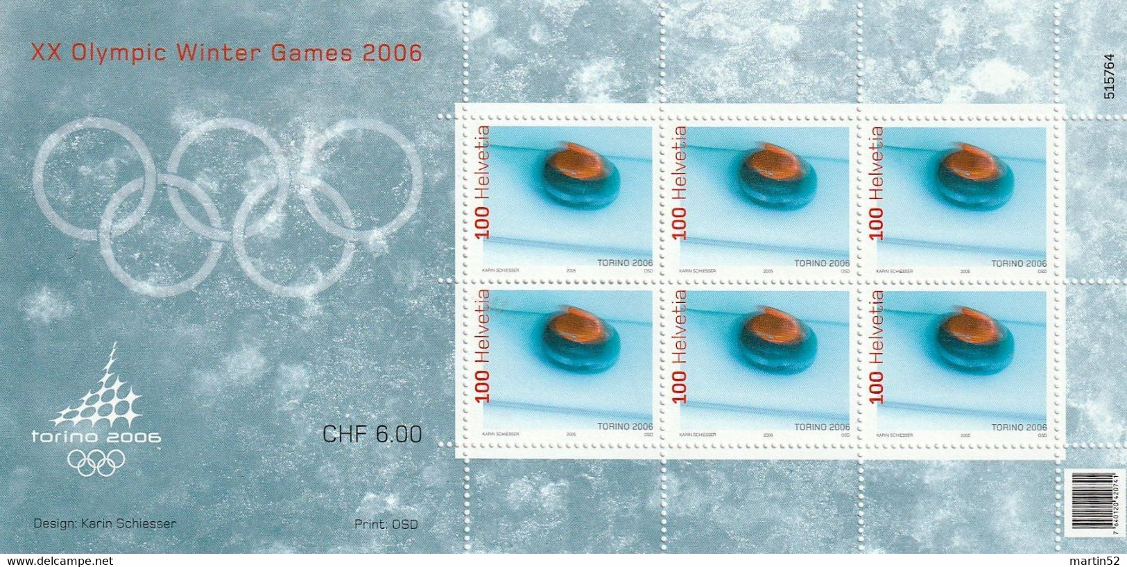 Schweiz Suisse 2005: XX.OLYMPIC WINTER GAMES "torino 2006" (Curling) Kleinbogen Petit Feuillet  (Zu CHF 15.00) - Hiver 2006: Torino