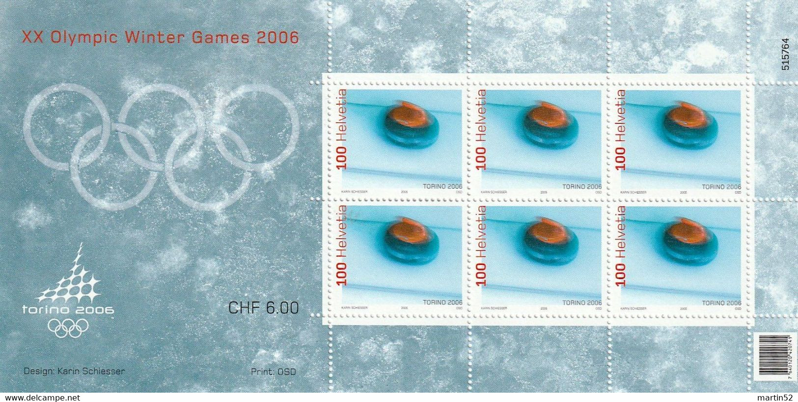 Schweiz Suisse 2005: XX.OLYMPIC WINTER GAMES "torino 2006" (Curling) Kleinbogen Petit Feuillet  (Zu CHF 15.00) - Winter 2006: Torino