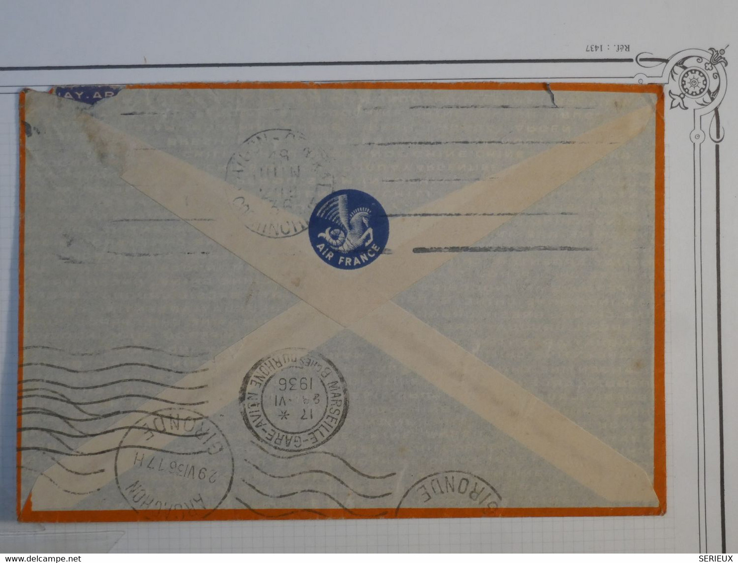 BK7 INDOCHINE  LETTRE 1936 PAR AVION  GRIFFE SAIGON  MARSEILLE A ARCACHON  FRANCE ++AFFRANCH. INTERESSANT++ - Covers & Documents
