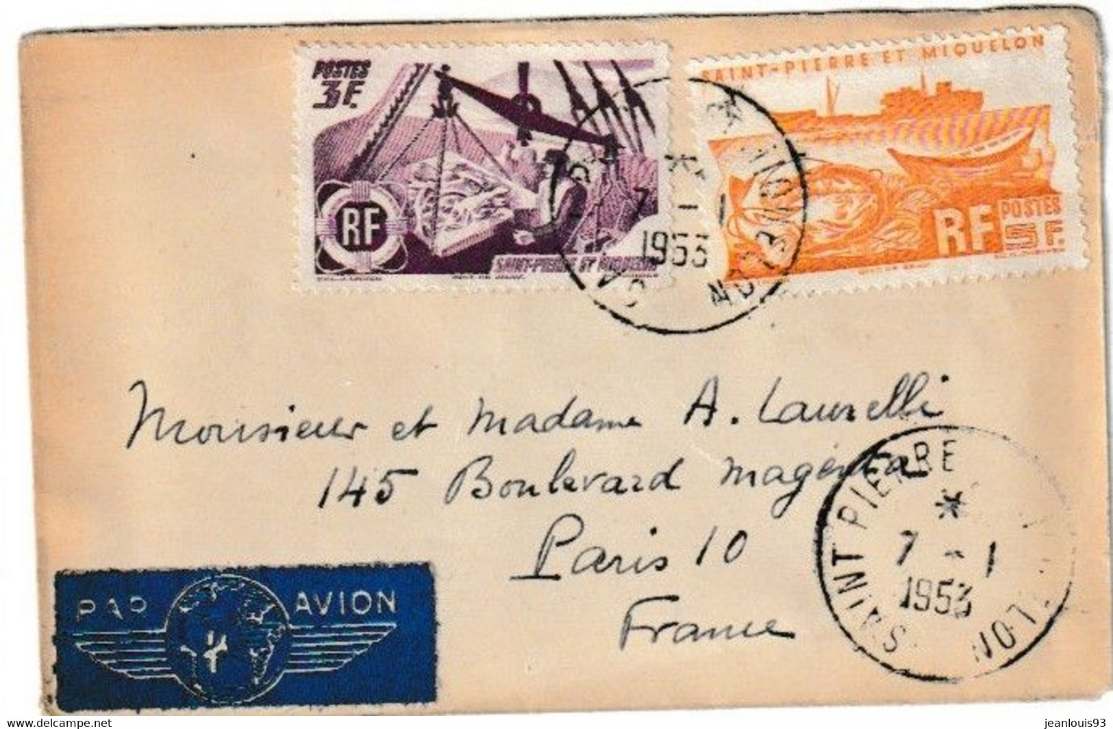 SAINT PIERRE ET MIQUELON - LETTRE PAR AVION 1953 - Briefe U. Dokumente