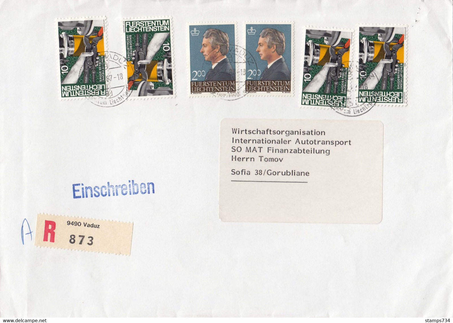 Liechtenstein - 008/1987 - АR-Brief Echt Gelaufen Aus Vaduz Nach Sofia/Bulgaria - Storia Postale
